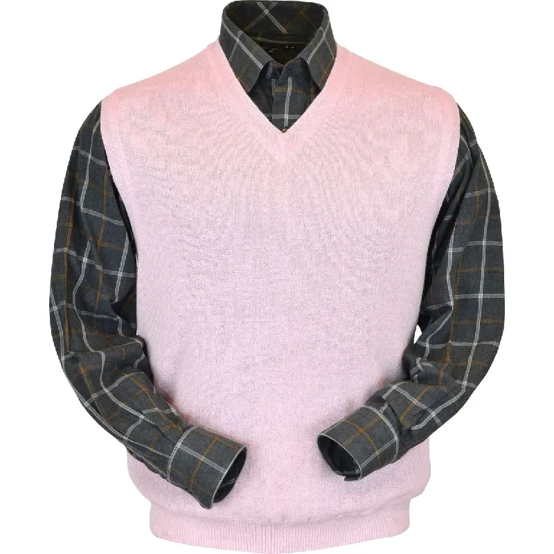 Men's Sweaters with Checkerboard PatternsBaby Alpaca 'Links Stitch' V-Neck Sweater Vest in Soft Shell Pink by Peru Unlimited