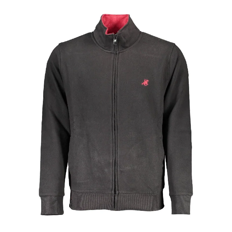 Men's Sweaters with Button-Down PlacketsU.S. Grand Polo Black Cotton Men Men's Sweater