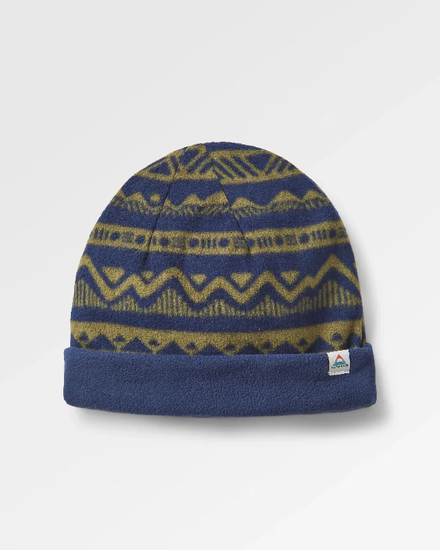 Quilted Winter HatsSet Off Recycled Polar Fleece Beanie - Mountain Geo Khaki Green/Rich Navy