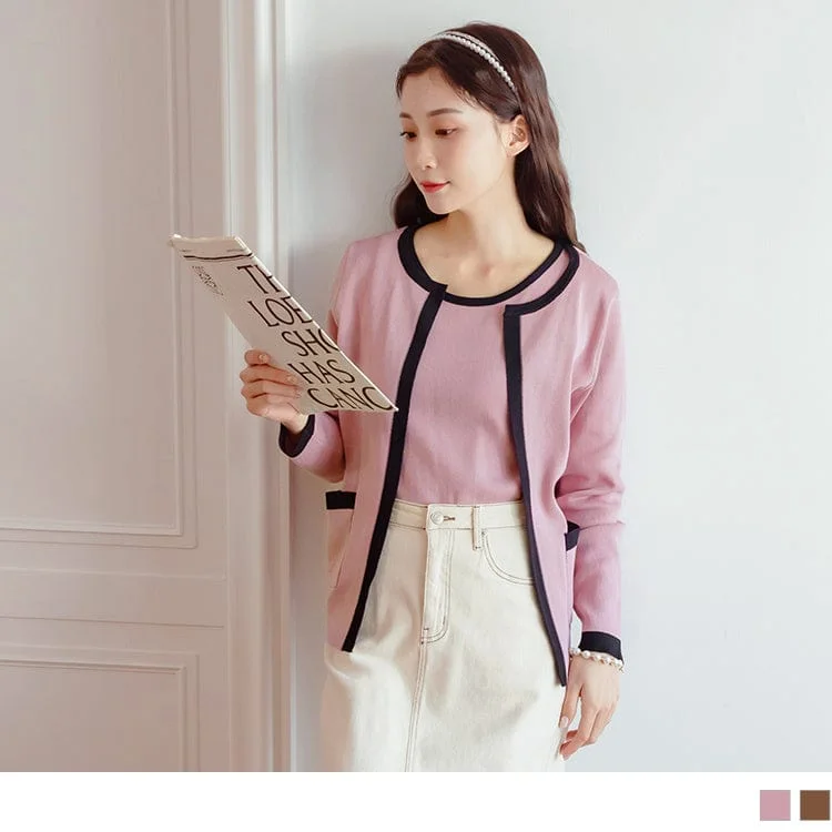 Men's Sweaters with Zip-Up CollarsCONTRAST COLOR KNIT LAYERED-LOOK LONG SLEEVE TOPS