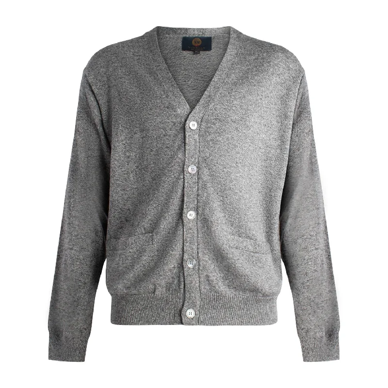 Men's Sweaters with Appliqué DetailsExtra Fine 'Zegna Baruffa' Merino Wool Button Front Cardigan Sweater in Mouliné Heather by Viyella Men's Sweaters with Appliqué DetailsExtra Fine 'Zegna Baruffa' Merino Wool Button Front Cardigan Sweater in Mouliné Heather by Viyella