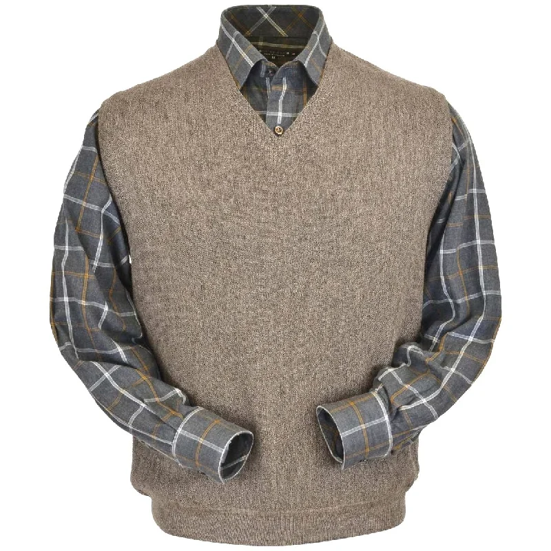 Men's Sweaters for Everyday WearBaby Alpaca 'Links Stitch' V-Neck Sweater Vest in Sand Heather by Peru Unlimited Men's Sweaters for Everyday WearBaby Alpaca 'Links Stitch' V-Neck Sweater Vest in Sand Heather by Peru Unlimited
