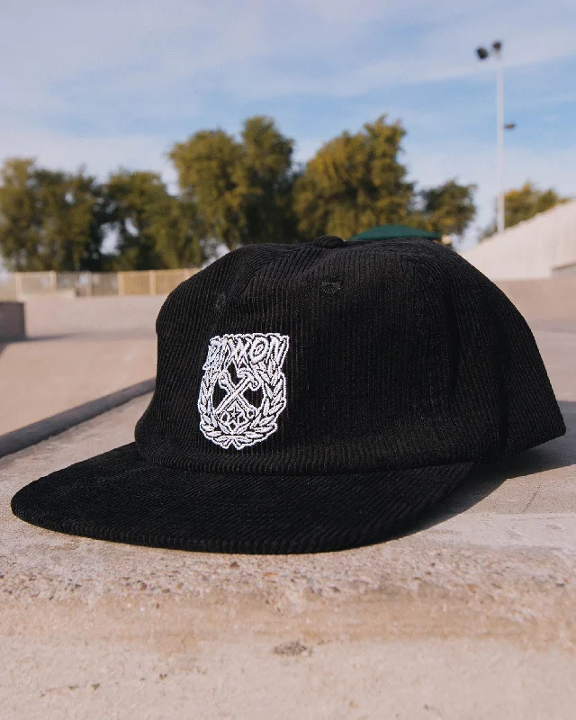 Comfortable Bucket Hats for Travel5-Panel Corduroy Party Crest Hat - Black