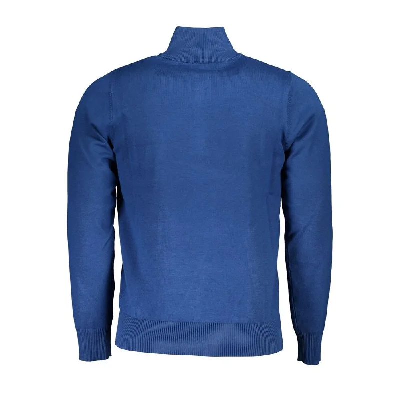 Men's Sweaters with Stand-Up CollarsU.S. Grand Polo Elegant Half-Zip Embroidered Blue Men's Sweater