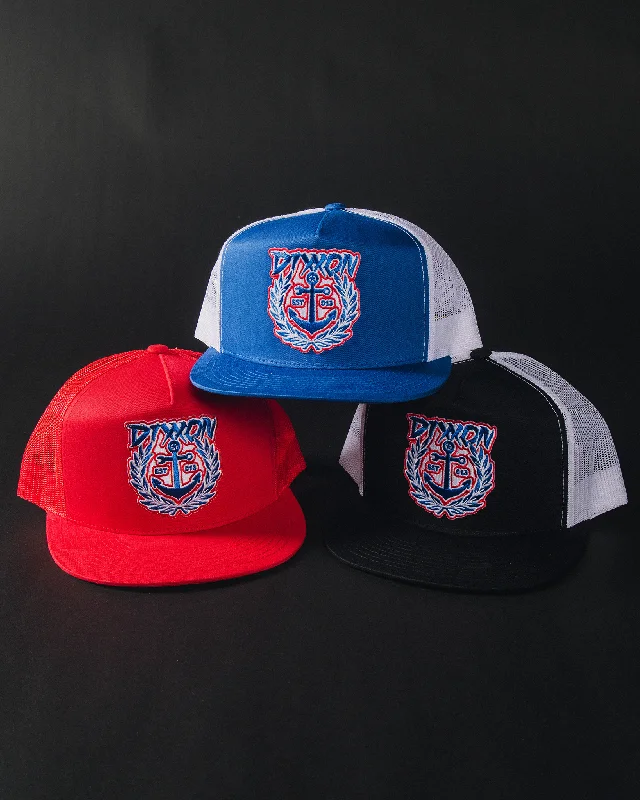 Formal Derby CapsSalty Crest Flat Bill Trucker Snapback - Red, White, & Blue