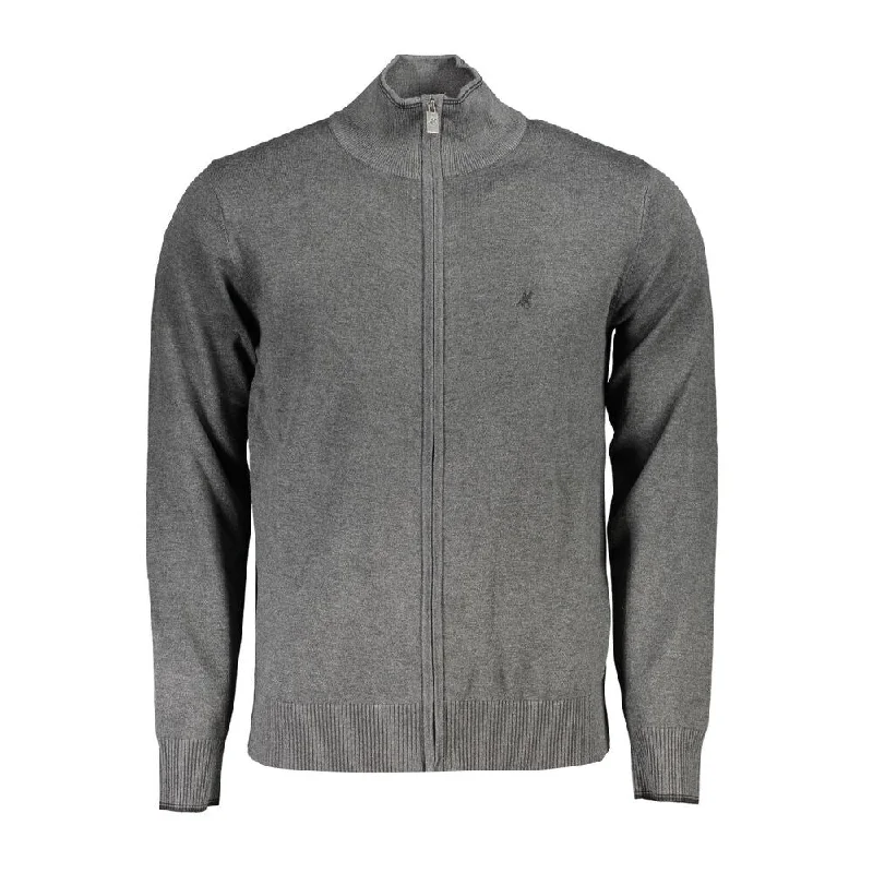 Chic Men's Cashmere SweatersU.S. Grand Polo Sleek Gray Long Sleeve Zip Men's Cardigan Chic Men's Cashmere SweatersU.S. Grand Polo Sleek Gray Long Sleeve Zip Men's Cardigan