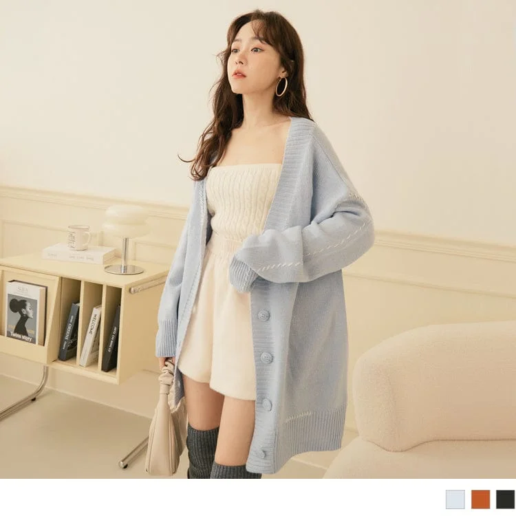 Men's Sweaters with SnapsDROP SHOULDER LONGLINE LONG SLEEVE KNIT CARDIGANS