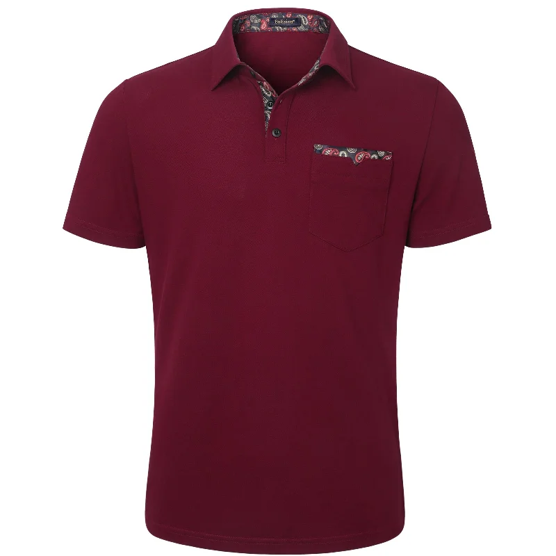 Men's Shirts with CollarsMen's Polo Shirt with Pocket - C-BURGUNDY