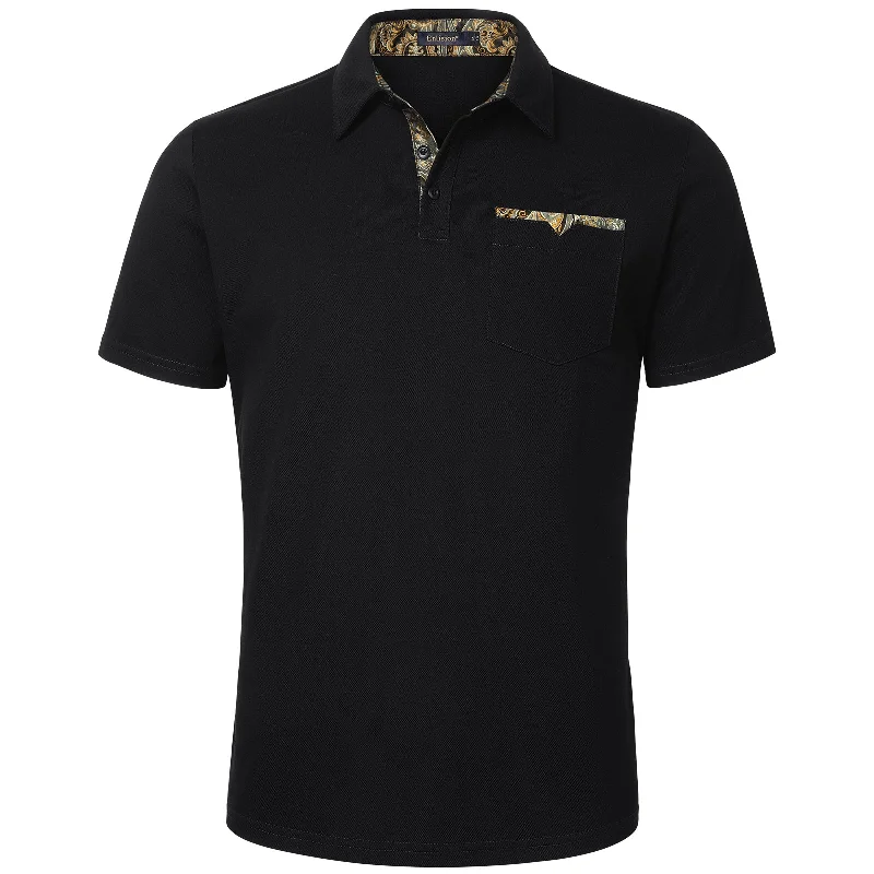 Patterned Men's Hawaiian ShirtsMen's Polo Shirt with Pocket - A4-BLACK2