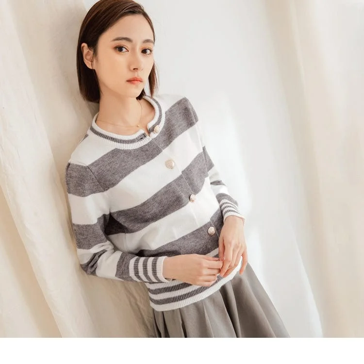 Men's Sweaters with Skinny FitsSTRIPED KNIT TUNIC ROUND NECK LONG SLEEVE TOPS