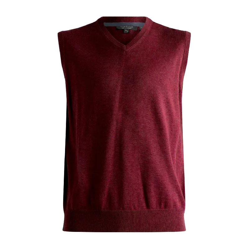 Men's Sweaters with Elastic WaistbandsCotton and Silk Blend V-Neck Sweater Vest in Burgundy by Viyella