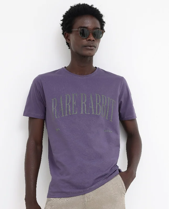 Men's Shirts with Custom MonogramsRare Rabbit Mens Tage Dusky Purple Cotton Lycra Fabric Half Sleeves Graphic Print T-Shirt Men's Shirts with Custom MonogramsRare Rabbit Mens Tage Dusky Purple Cotton Lycra Fabric Half Sleeves Graphic Print T-Shirt