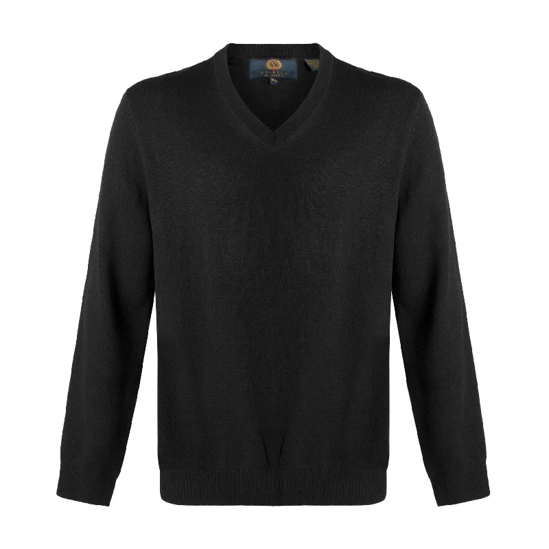 Men's Sweaters with Button-Down PlacketsExtra Fine 'Zegna Baruffa' Merino Wool V-Neck Sweater in Black by Viyella