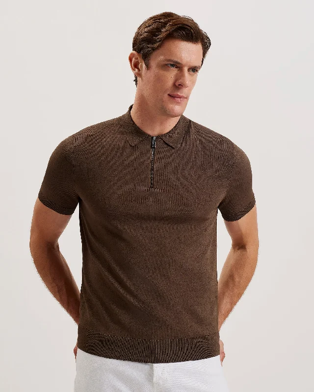 Men's Shirts with Abstract DesignsDaldin Short Sleeve Rayon Zip Polo Shirt Dk-Brown Men's Shirts with Abstract DesignsDaldin Short Sleeve Rayon Zip Polo Shirt Dk-Brown