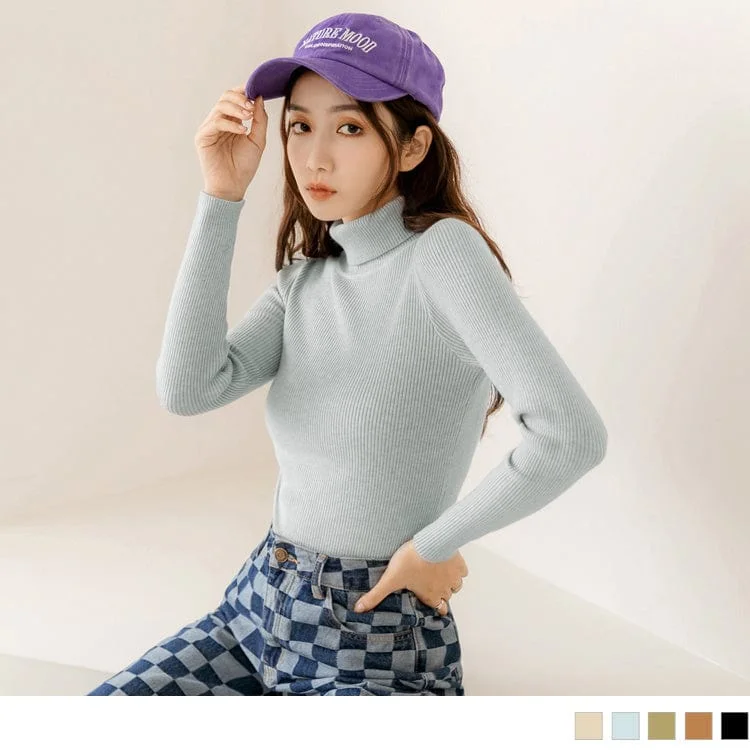 Men's Sweaters with BeadsCASUAL PURE COLOR HIGH NECK KNIT LONG SLEEVE TOPS
