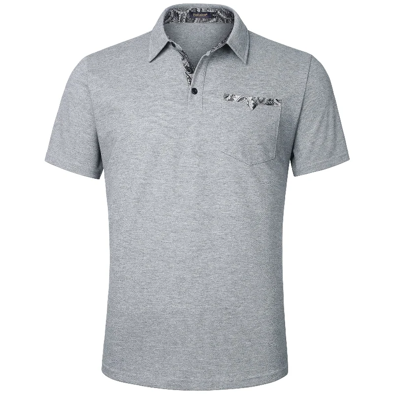 Striped Men's TopsMen's Polo Shirt with Pocket - H-GREY-PAISLEY