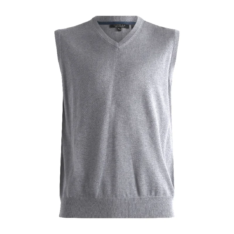 Men's Sweaters with Belt AttachmentsCotton and Silk Blend V-Neck Sweater Vest in Grey by Viyella
