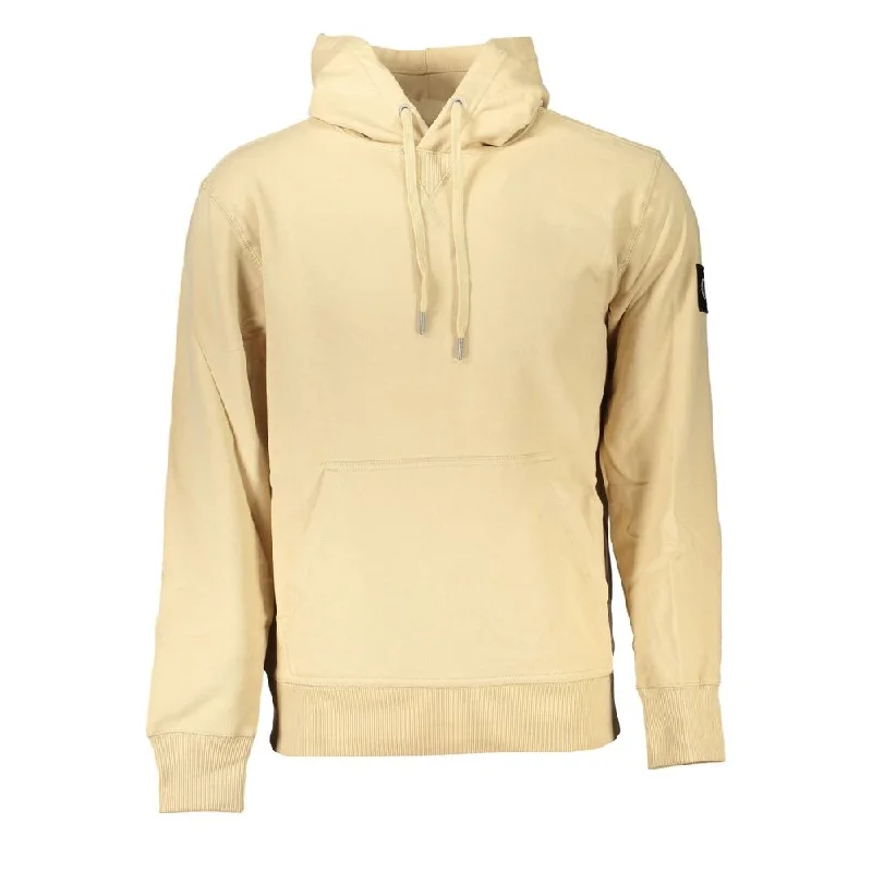 Men's Sweaters in Pastel ShadesCalvin Klein Beige Brushed Cotton Hoodie with Central Men's Pocket Men's Sweaters in Pastel ShadesCalvin Klein Beige Brushed Cotton Hoodie with Central Men's Pocket