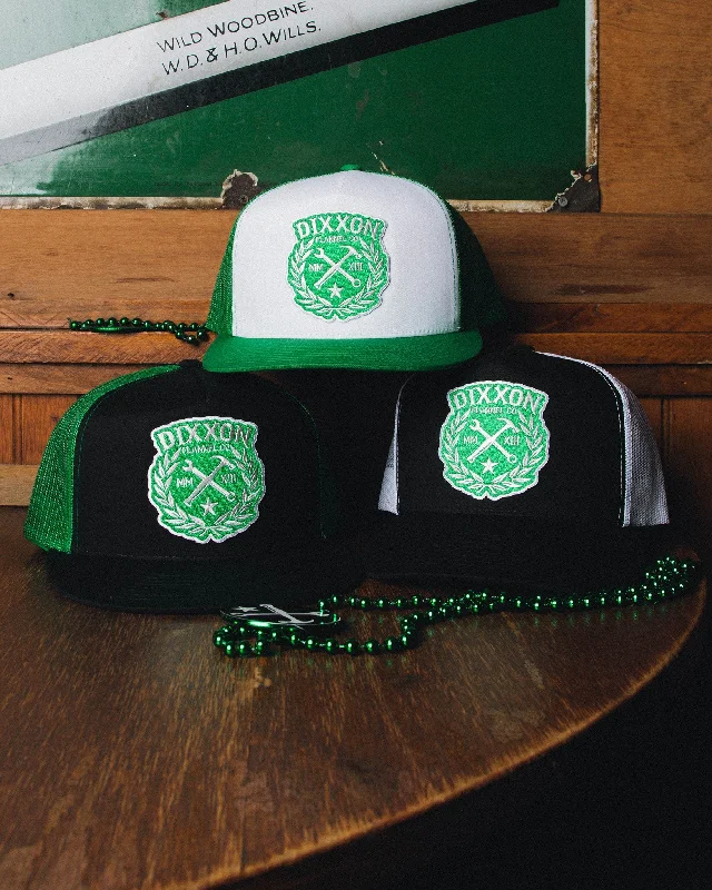 Designer Trucker HatsGreen Sketchy Crest Flat Bill Trucker Snapback
