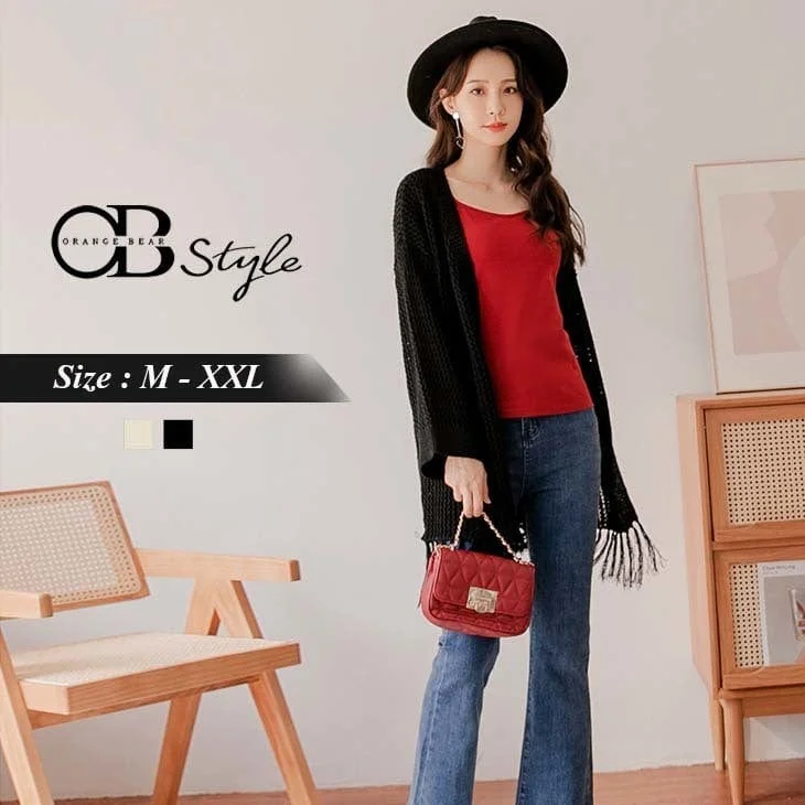 Men's Sweaters with Dropped ShouldersKNIT TASSEL LONGLINE LONG SLEEVE CARDIGANS