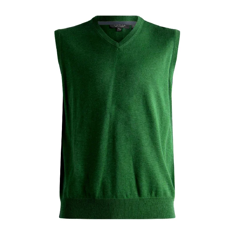 Men's Sweaters with ButtonsCotton and Silk Blend V-Neck Sweater Vest in Club Green by Viyella