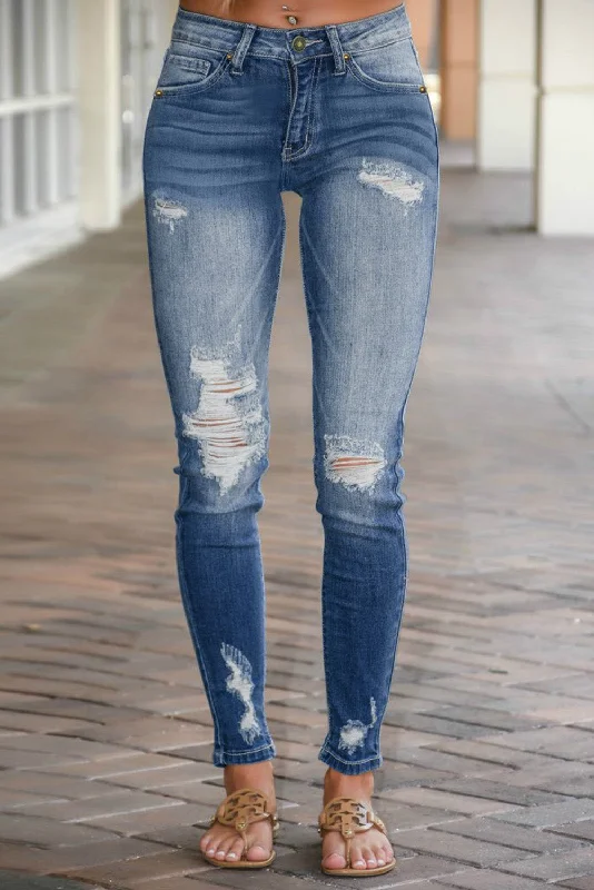 Men's Jeans with Fashionable RipsKittenAlarm - Women's Classic Straight Leg High Waisted Distressed Denim Pants Ripped Skinny Jeans Men's Jeans with Fashionable RipsKittenAlarm - Women's Classic Straight Leg High Waisted Distressed Denim Pants Ripped Skinny Jeans