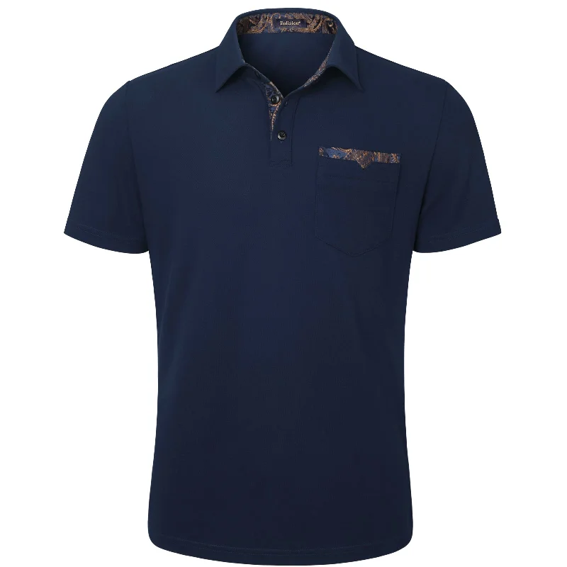 Men's Shirts with Patch PocketsMen's Polo Shirt with Pocket - D-NAVY BLUE-PAISLEY