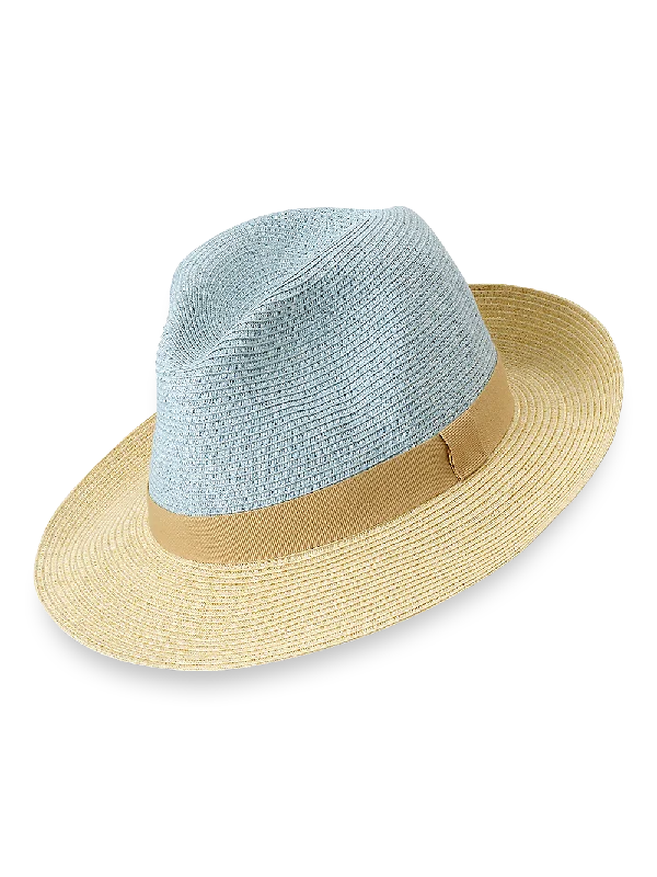 All-Weather Fishing HatsStraw Blend Fedora With Ribbon Band - Blue/tan