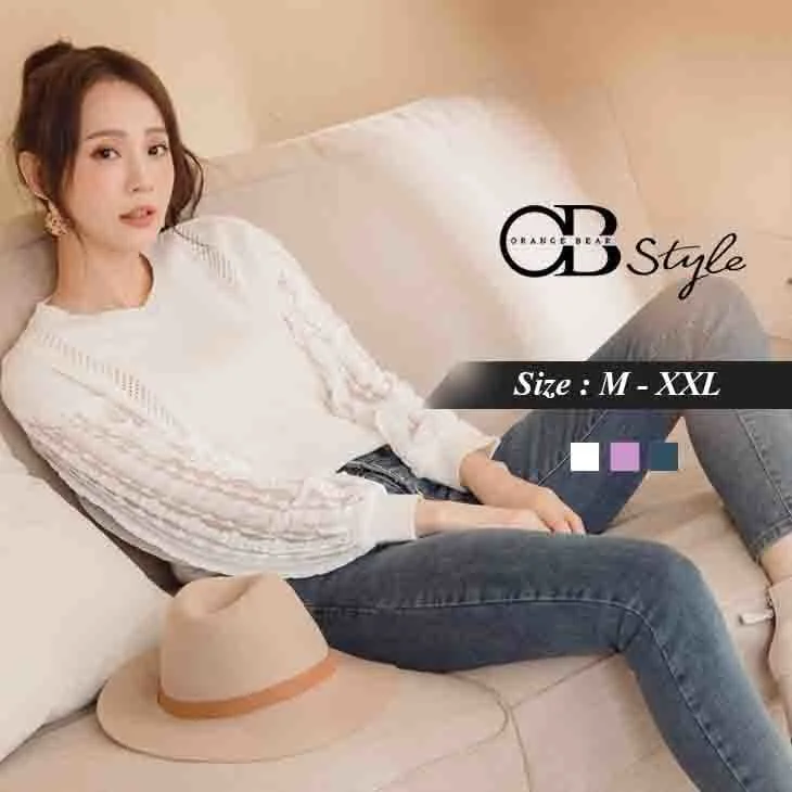 Men's Sweaters with Belt LoopsROUND NECK LACED SLEEVE KNIT TOPS