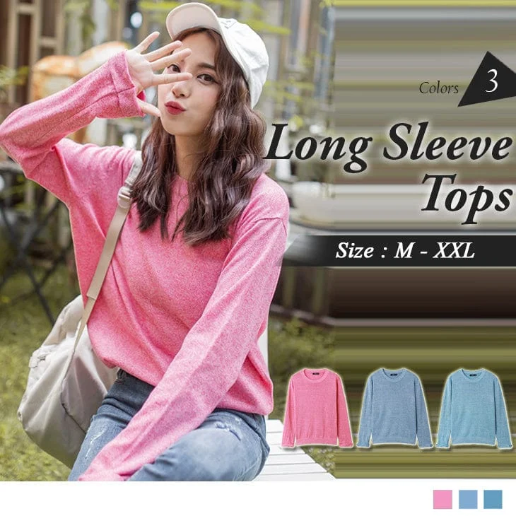 Men's Sweaters with Button-Up CollarsPLEAT LONG SLEEVE ROUND NECK KNIT TOPS