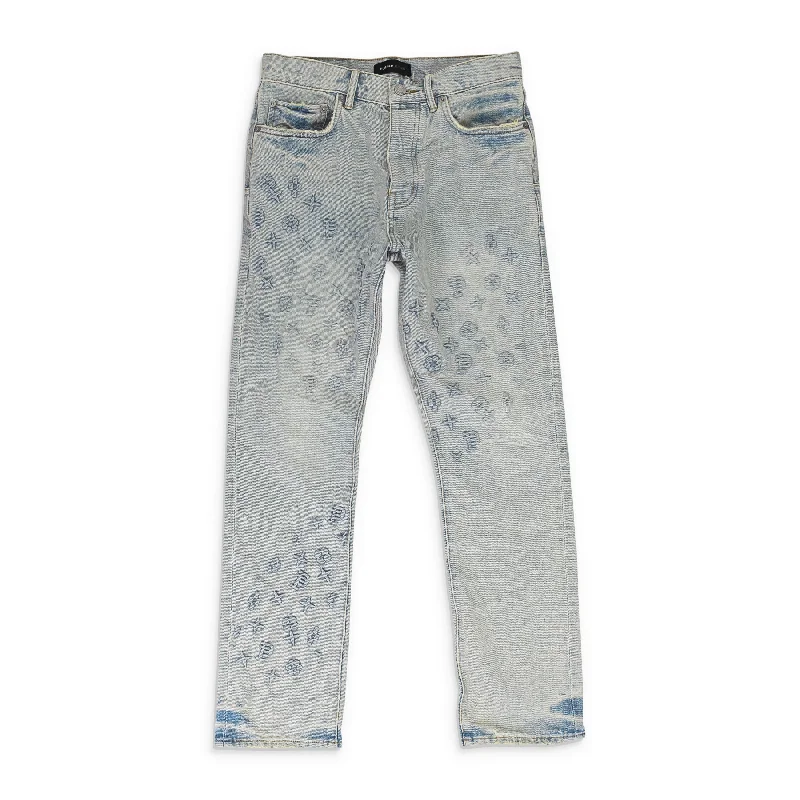 Elegant Men's JeansEMBOSSED DENIM Indigo SKINNY JEANS