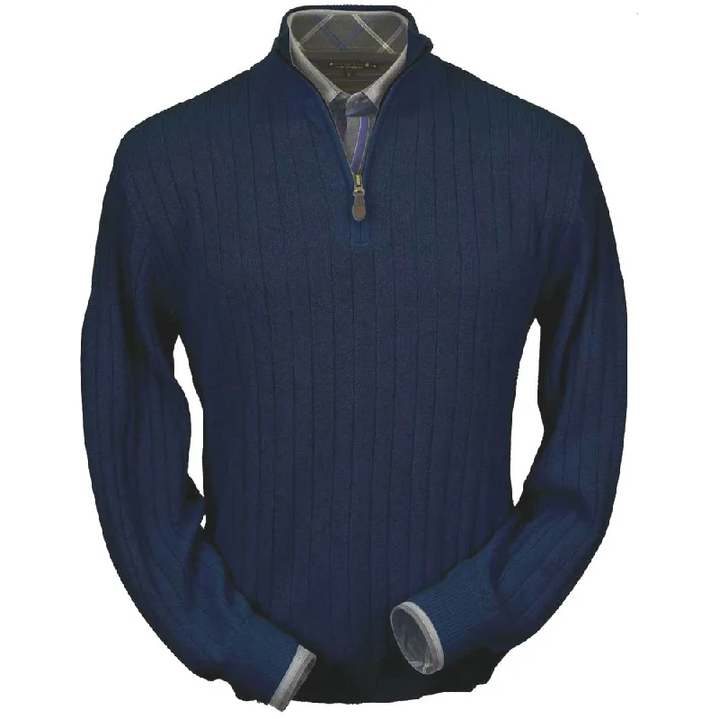 Cozy Men's Cable-Knit SweatersBaby Alpaca 'Links Stitch' Half-Zip Mock Neck Sweater in Navy Heather by Peru Unlimited Cozy Men's Cable-Knit SweatersBaby Alpaca 'Links Stitch' Half-Zip Mock Neck Sweater in Navy Heather by Peru Unlimited