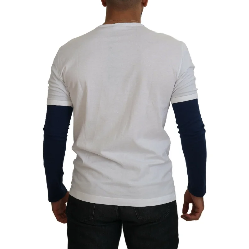 Men's Sweaters with Ribbed WaistbandsDolce & Gabbana Elegant White Cotton Pullover Men's Sweater