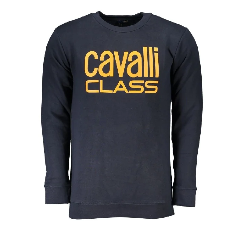 Men's Sweaters with Asymmetrical HemlinesCavalli Class Blue Cotton Men's Sweater