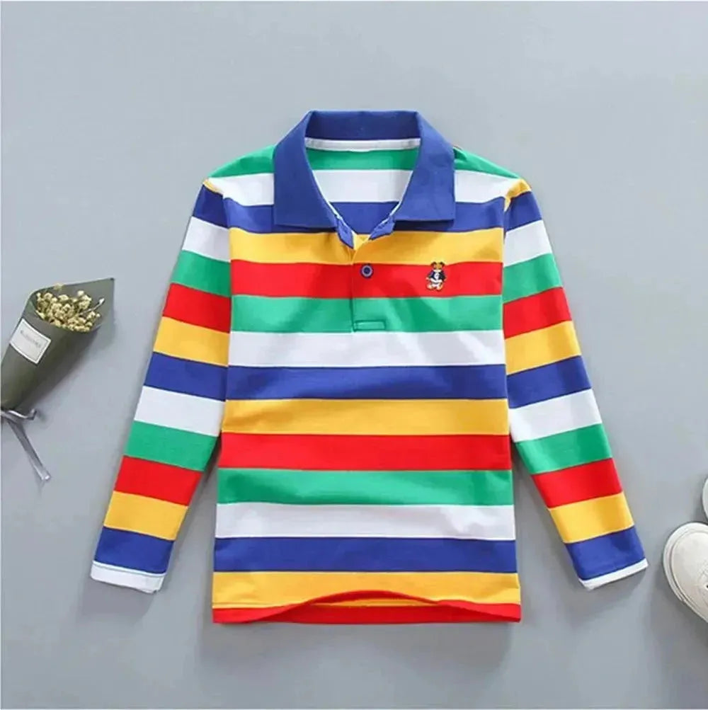 Men's Shirts with Barrel CuffsStriped Logo Polo Shirt for Kids