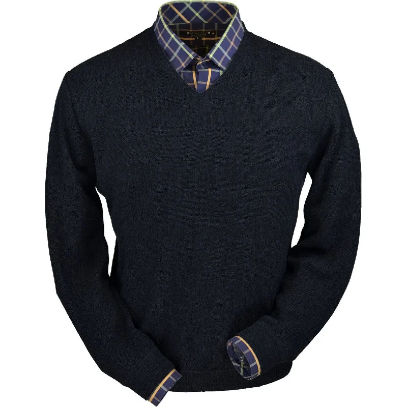 Elegant Men's Shawl-Collar SweatersBaby Alpaca 'Links Stitch' V-Neck Sweater in Aubergine Heather by Peru Unlimited