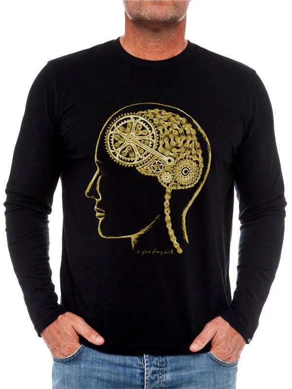 Men's Spread-Collar Shirts for a Bold StatementBike Brain Long Sleeve T Shirt Black