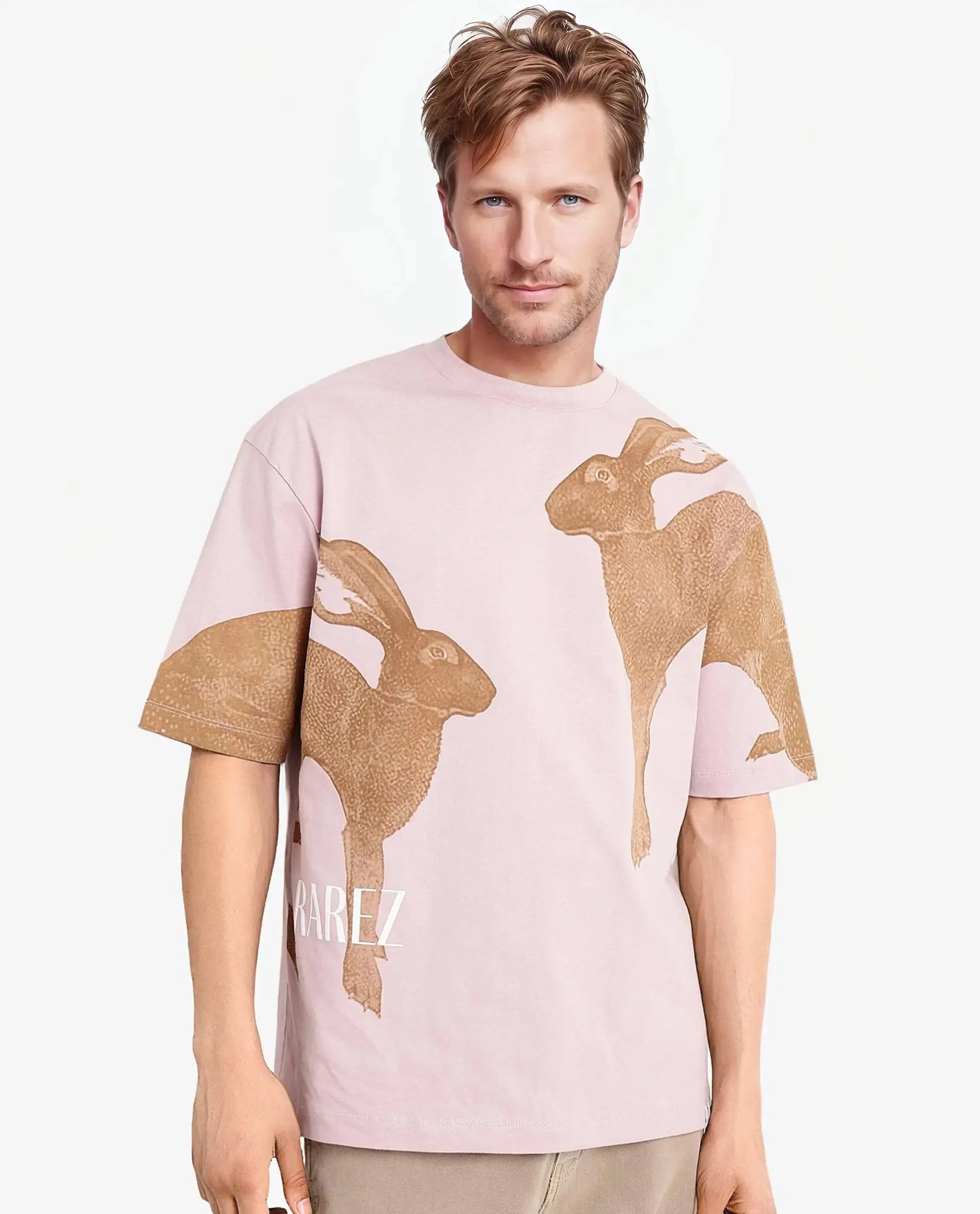 Men's Shirts with Plaid PatternsRare Rabbit Men Bunn Dusky Pink Short Sleeve Crew Neck Oversized Fit Graphic Print T-Shirt Men's Shirts with Plaid PatternsRare Rabbit Men Bunn Dusky Pink Short Sleeve Crew Neck Oversized Fit Graphic Print T-Shirt