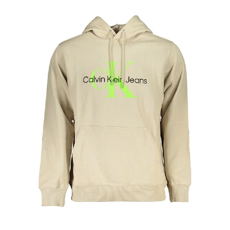 Men's Sweaters in Metallic ColorsCalvin Klein Beige Hooded Cotton Men's Sweatshirt