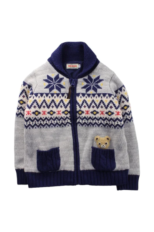 Men's Sweaters with Pleated DesignsMiki House Bear Cardigan 2-3T