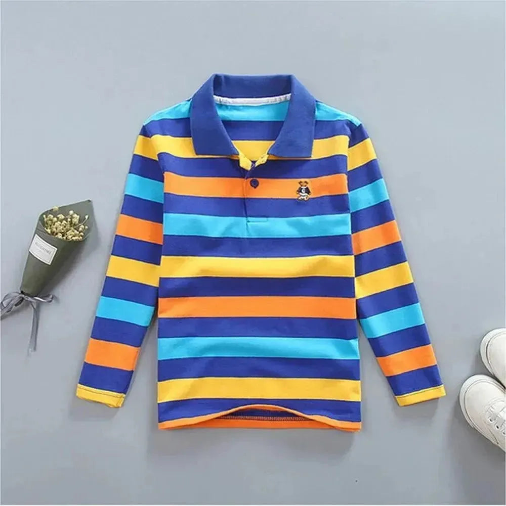Men's Shirts with Hidden ButtonsStriped Polyester Polo Shirt for Kids