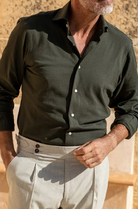 Men's Shirts with High NecksGreen polo shirt - Made in Italy