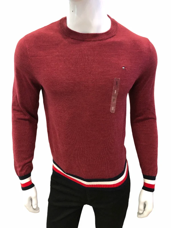 Men's Sweaters for Cold WeatherTH Crew Neck Maroon Tipped Jumper