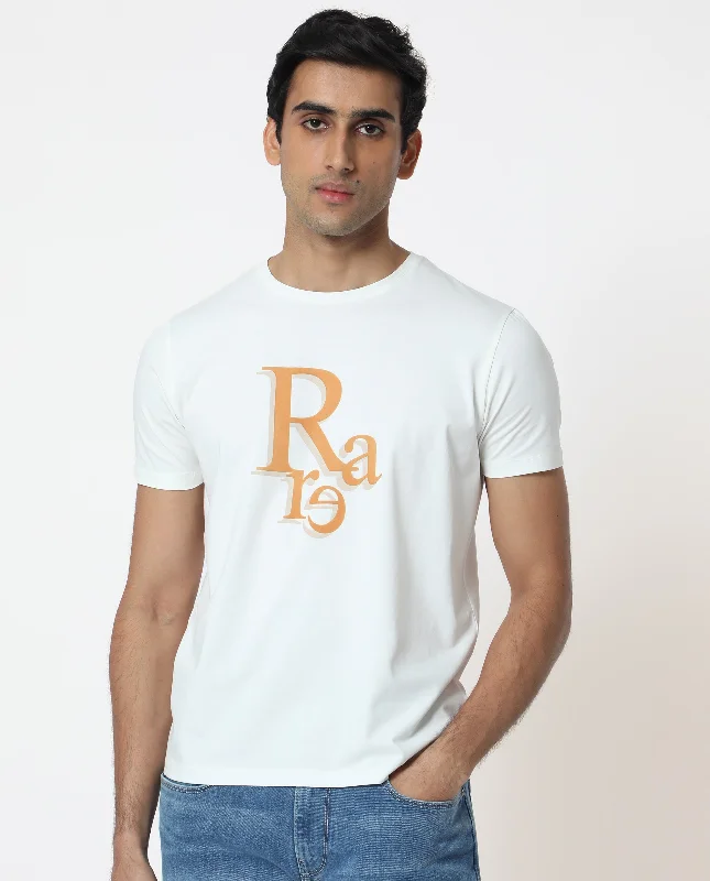 Men's Shirts with Drawstring WaistbandsRare Rabbit Men's Cero Off White Crew Neck Flock Print Branding Half Sleeves Regular Fit T-Shirt Men's Shirts with Drawstring WaistbandsRare Rabbit Men's Cero Off White Crew Neck Flock Print Branding Half Sleeves Regular Fit T-Shirt
