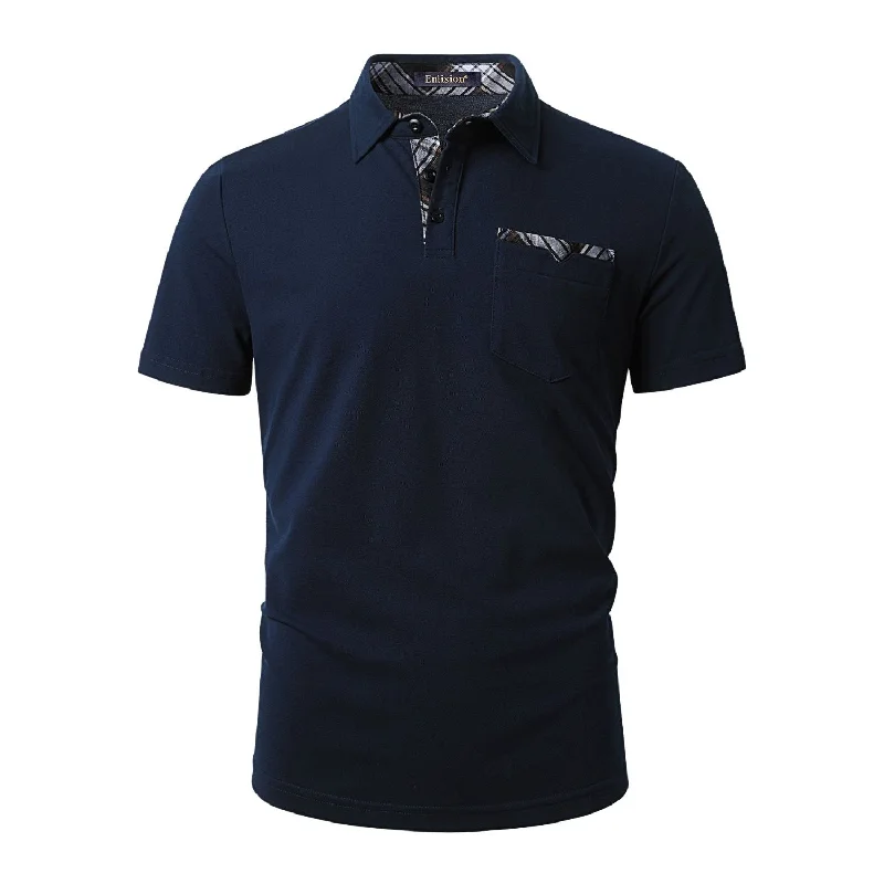 Men's Shirts with Pocket SquaresMen's Polo Shirt with Pocket - J-BLUE-CHECKED2
