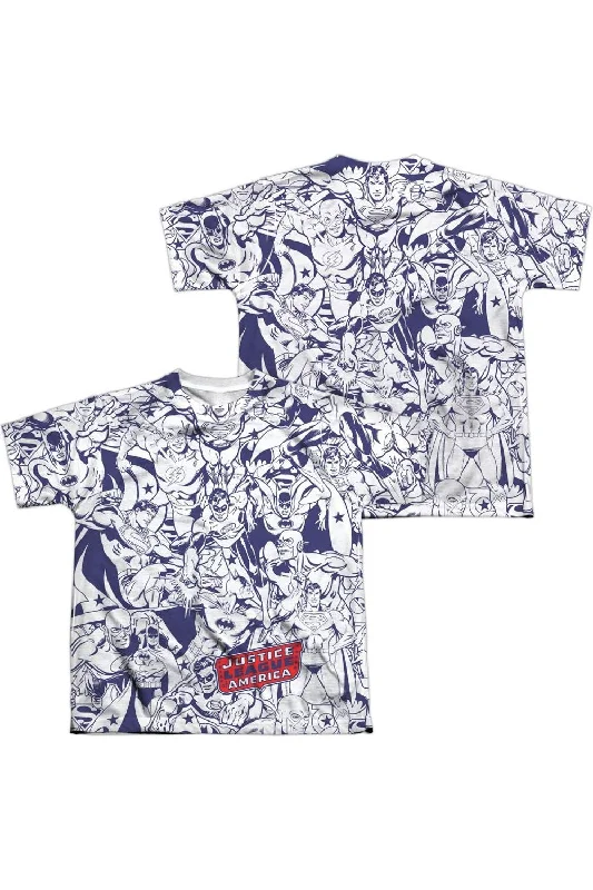 Men's Shirts with Checkered PatternsDC Comics Justice All Around (Front/Back Print) Short Sleeve Youth Poly Crew Tee / T-Shirt Men's Shirts with Checkered PatternsDC Comics Justice All Around (Front/Back Print) Short Sleeve Youth Poly Crew Tee / T-Shirt