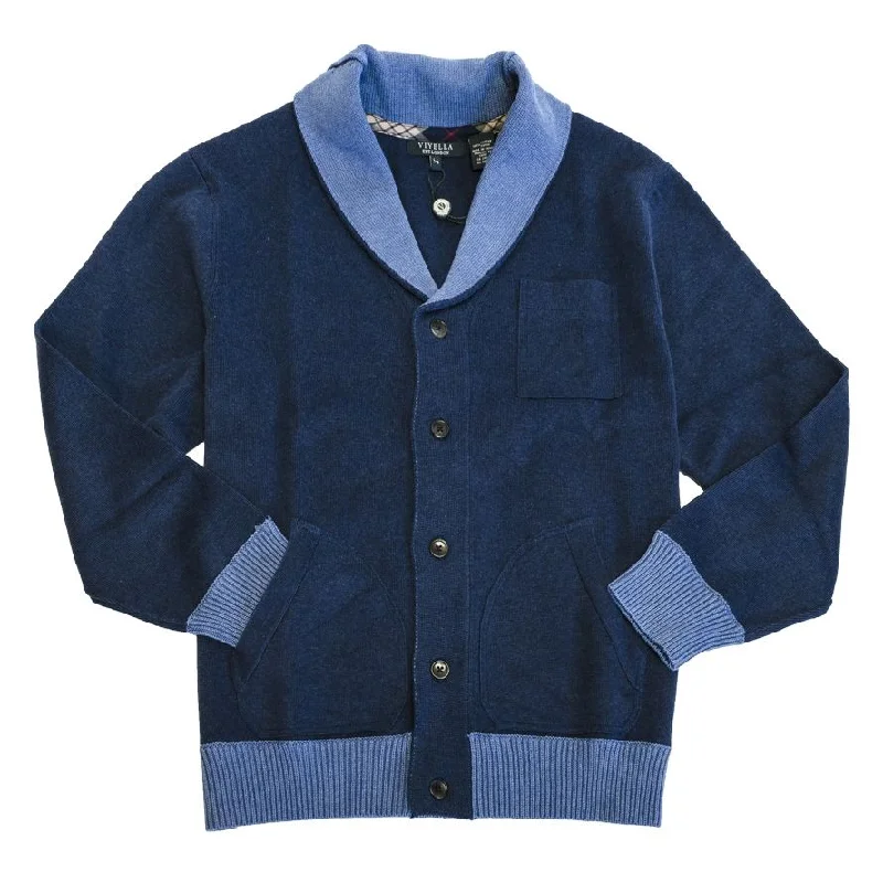 Stylish Men's Turtleneck SweatersCotton Shawl Collar Two-Tone Button-Front Cardigan Sweater in Blue (Size Large) by Viyella Stylish Men's Turtleneck SweatersCotton Shawl Collar Two-Tone Button-Front Cardigan Sweater in Blue (Size Large) by Viyella