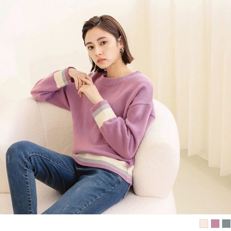 Men's Sweaters with Patch PocketsCONTRAST COLOR LONG SLEEVE ROUND NECK FUR TOPS