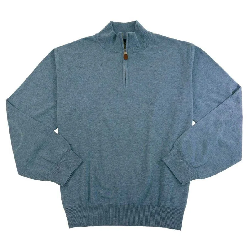Men's Sweaters with Kangaroo PocketsCotton and Silk Blend Quarter-Zip Mock Neck Elbow Patch Sweater in Blue (Size X-Large) by Viyella Men's Sweaters with Kangaroo PocketsCotton and Silk Blend Quarter-Zip Mock Neck Elbow Patch Sweater in Blue (Size X-Large) by Viyella