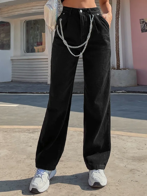 Authentic Raw Denim Men's JeansKittenAlarm - High Waist Chain Strap Straight Jeans